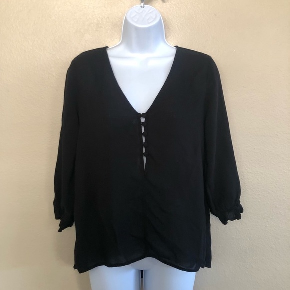 Lulus She Means Business Black Sheer Button-Front Hi-Low Top Size S - Picture 1 of 16